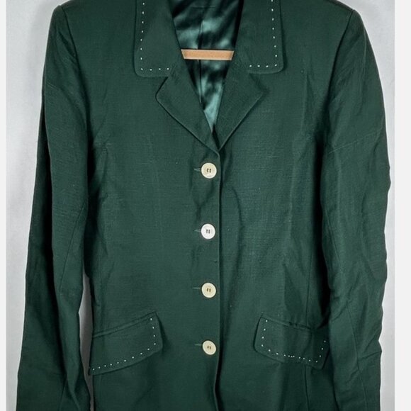 NWT Vtg Esprit Dark Green Linen Blend Blazer Jacket Sz L Pockets Button Up Lined - Picture 1 of 5